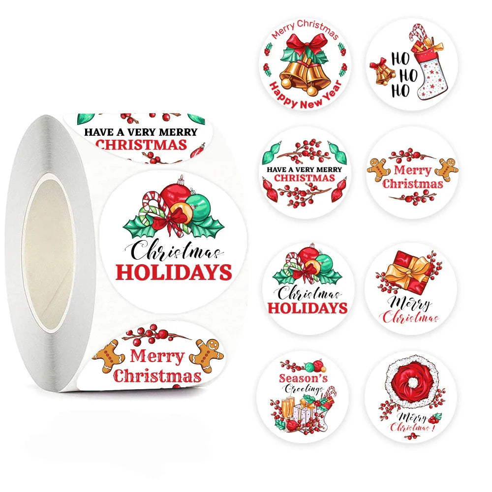 100-500pcs Christmas Theme Seal Labels Stickers For DIY Gift Baking Package Envelope Stationery Decoration 1inch (Online Order Only)