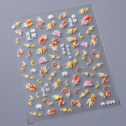 Pink Lotus Flower Red Gold Koi Carp Fish Tail Fancy Carp Self Adhesive Nail Art Decorations Stickers Manicure Decals Wholesale (ONLINE ORDER ONLY)