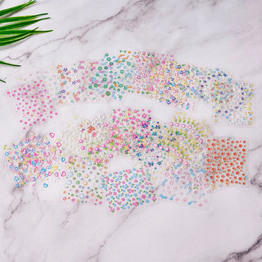 30 Sheet 3D Flower Nail Stickers Decals 6.5*5cm Transparent White Floral Leaf Butterflies Heart Nail Art Adhesive Strip Supplies (ONLINE ORDER ONLY)