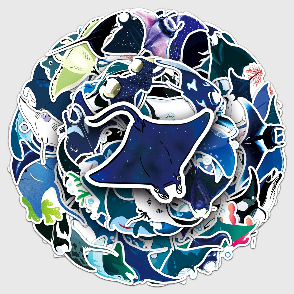 50Pcs Devil Fish Cartoon Waterproof Vinyl Stickers for Skateboard Snowboard Decals (Online Order Only)