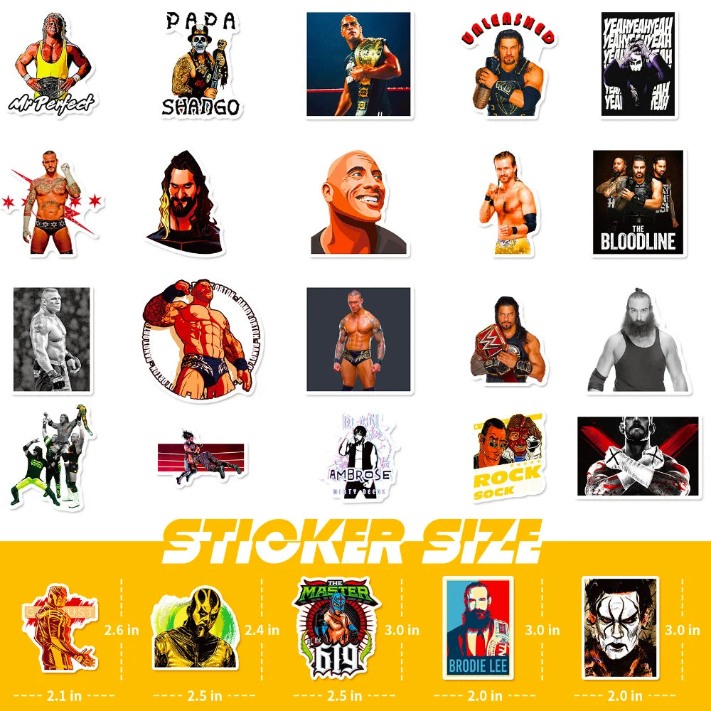 10/50pcs WWE Stationery Sticker For Car Laptop PVC Backpack Home Decal Pad Waterproof Classic Toys Gifts (ONLINE ORDER ONLY)
