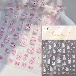 Peach Blossom Flower Yellow Rabbit Bunny Love Heart Delicate Totem 5D Self Adhesive Nail Art Stickers Rhinestone Manicure Decals (ONLINE ORDER ONLY)