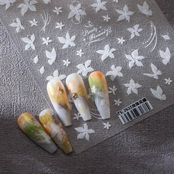 Pure White Lily Petals Flower Butterfly Branch Leaves Line Minimalist Self Adhesive Nail Art Decorations Sticker Manicure Decals (ONLINE ORDER ONLY)