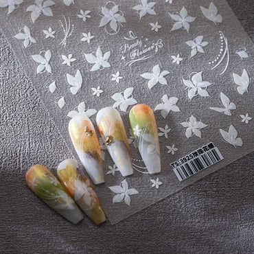 Pure White Lily Petals Flower Butterfly Branch Leaves Line Minimalist Self Adhesive Nail Art Decorations Sticker Manicure Decals (ONLINE ORDER ONLY)