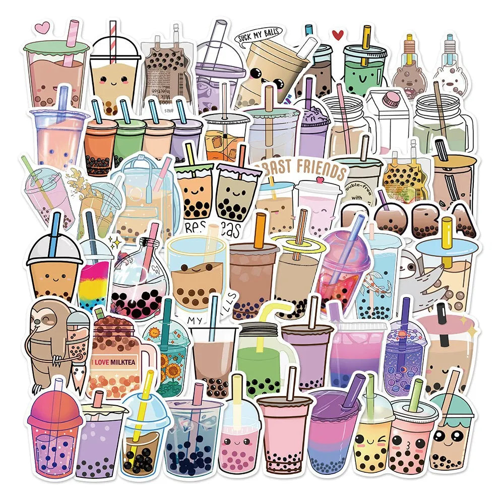 Pearl Milk Tea Drink Cup Stickers for DIY Scrapbook, Suitcase, Water Bottle, Phone, Laptop, Guitar (10/25/50pcs) (ONLINE ORDER ONLY)