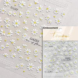 Cute Beige Yellow Pristine Fresh Daisy Flower 5D Shiny Soft Embossed Relief Charm Self Adhesive Nail Art Stickers Manicure Decal (ONLINE ORDER ONLY)