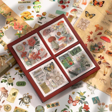 Mr.paper 100 Pcs/Set Vintage Butterfly Sticker Gift Box Aesthetic Flower Mushroom Scrapbooking Decoration Stationery Stickers (ONLINE ORDER ONLY)