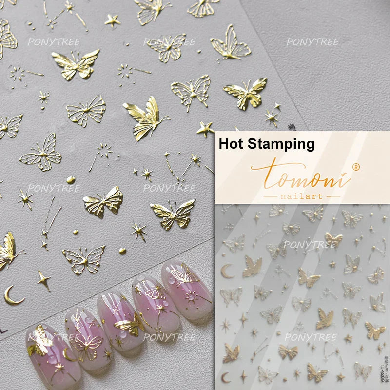 Red Sexy Love Heart Flower Hot Stamping Wing Star Moon Bowknot Sun Punk Adhesive Nail Art Decorations Stickers Manicure Decals (ONLINE ORDER ONLY)