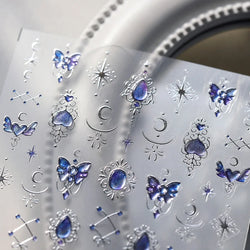 Romantic Purple Star Moon Butterfly Bowknot Retro Water Drop Gem Starburst Adhesive Nail Art Stickers Starlight Manicure Decals (ONLINE ORDER ONLY)