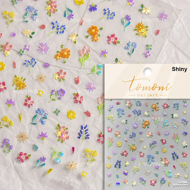 Dried Flower Lavender Bowknot Peony Pomegranate Flowers Bouquet Rose Chic Reliefs Self Adhesive Nail Art Stickers Manicure Decal (ONLINE ORDER ONLY)