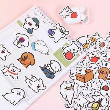 10/50/100PCS Cartoon Cute Line Dog In The Book Stickers DIY Toy Laptop Luggage Skateboard Suitcase Guitar Graffiti Decal Sticker (ONLINE ORDER ONLY)