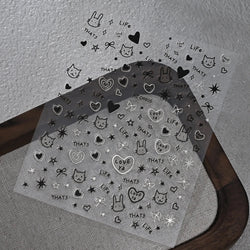 1Pc 3D Cute Black Silver Smile Dog Decals Y2K Cartoon Cat Footprint Nail Stickers Graffiti Star Heart DIY Manicure Slider Decor* (ONLINE ORDER ONLY)
