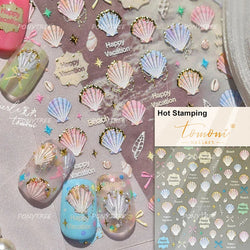 Colorful Shoal of Fish Whale Ocean Shell Conch Starfish Summer Sea Jellyfish Bubble Nail Art Decoration Sticker Manicure Decals (ONLINE ORDER ONLY)