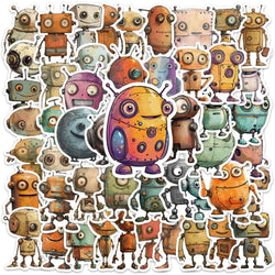 50pcs Vintage Cartoon Whimsical Robot Stickers Laptop Decals Luggage Guitar Diary Phone Waterproof Graffiti Vinyl Car Stickers (Online Order Only)