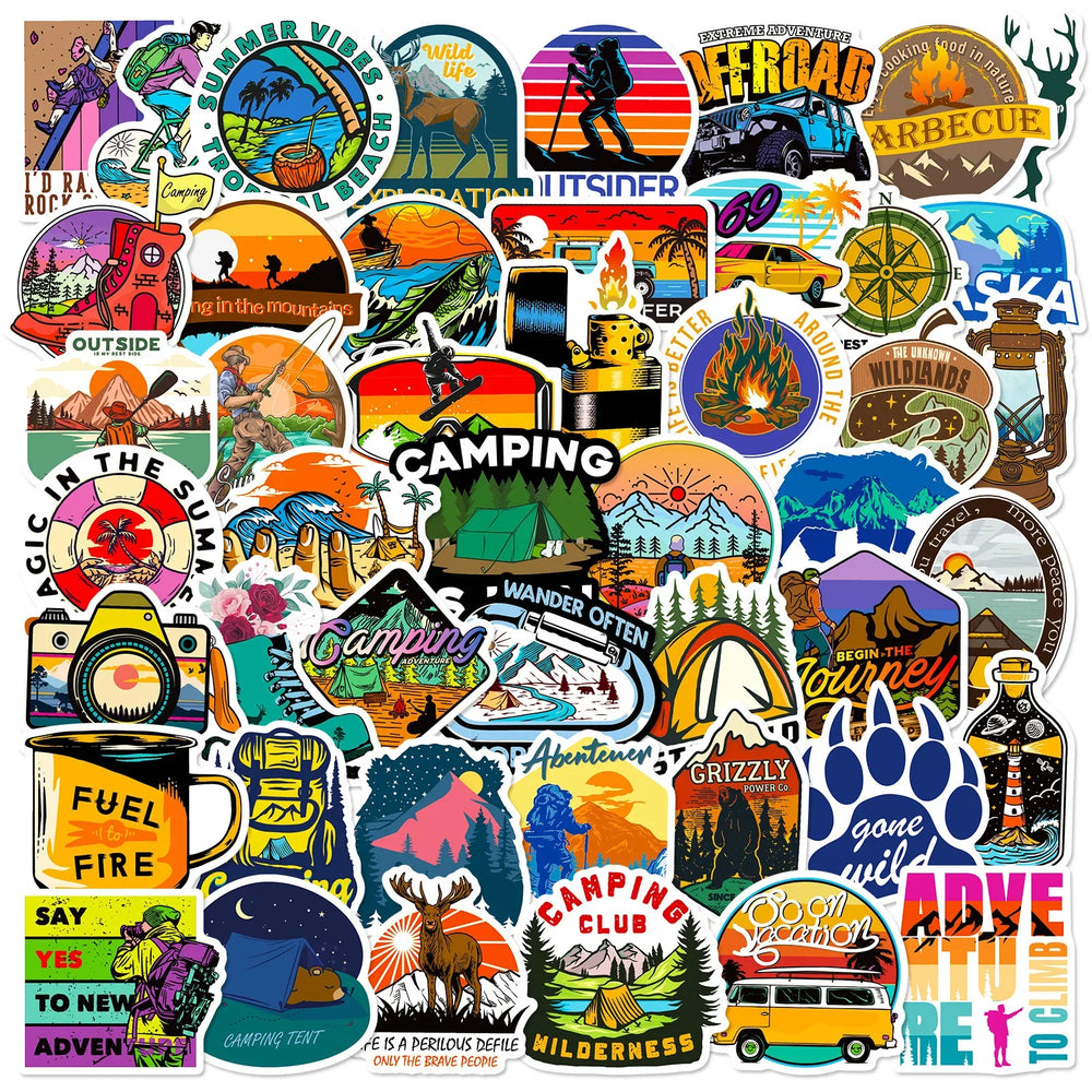 50Pcs Cartoon Seaside Journey Graffiti Stickers for Helmet, Wall, Desktop Decoration (ONLINE ORDER ONLY)
