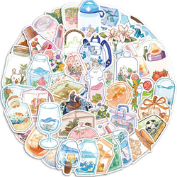 50Pcs Cute Cartoon Animals Plants Glass Stickers DIY Phone Guitar Laptop Notebook Suitcase Cup Waterproof Sticker Kids Toy﻿ (ONLINE ORDER ONLY)