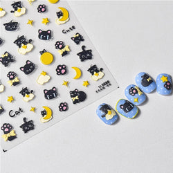 Cartoon Black Kitten Cute Cat Star Moon Bowknot Cat's Paw Flaky Cloud Self Adhesive Nail Art Decoration Stickers Manicure Decals (ONLINE ORDER ONLY)