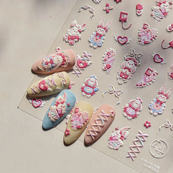 Bunny Love Heart Rabbit Nurse Cut Wound Bowknot Pill Flower Medicine Treatment Self Adhesive Nail Art Stickers Manicure Decals (ONLINE ORDER ONLY)