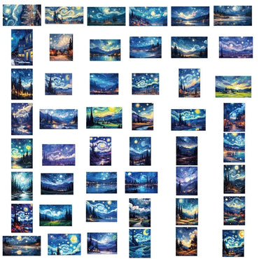 10/30/50PCS Cartoon Starry Sky Paint PVC Sticker Aesthetic Decoration Scrapbooking Sketchbook Korean Stationery School Supplies (ONLINE ORDER ONLY)