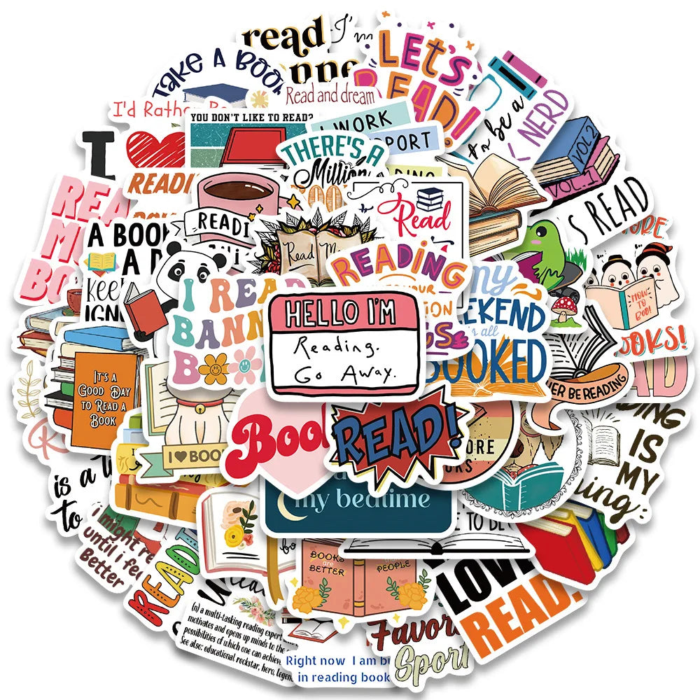 10/30/50PCS Book Reading Stickers English Phrase Decals For Diary Notebook Skateboard Computer Cartoon Luggage Graffiti Sticker (Online Order Only)