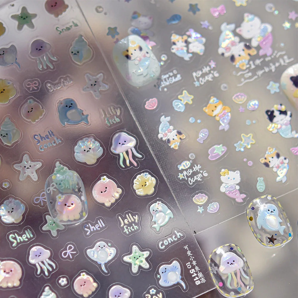 Ray Fish Shell  Conch Water Bubbles Octopus Starfish Mermaid Jellyfish Otter Dolphin Nail Art Decorations Sticker Manicure Decal (ONLINE ORDER ONLY)
