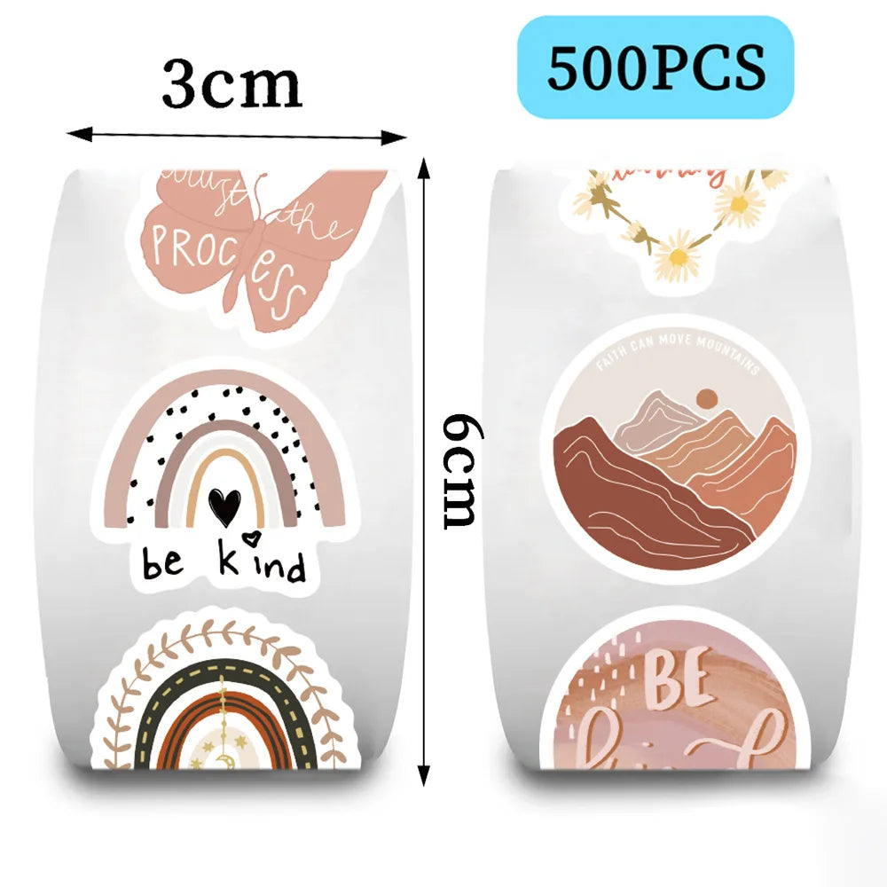 500pcs/roll BOHO Inspirational Journal Materials Cartoon Graffiti Stickers Phone Guitar Laptop Notebook Suitcase Bottles Gift (Online Order Only)