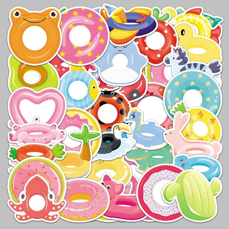 50pcs Cartoon Swimming Ring Graffiti Stickers for Helmet, Wall, DIY Decoration (ONLINE ORDER ONLY)