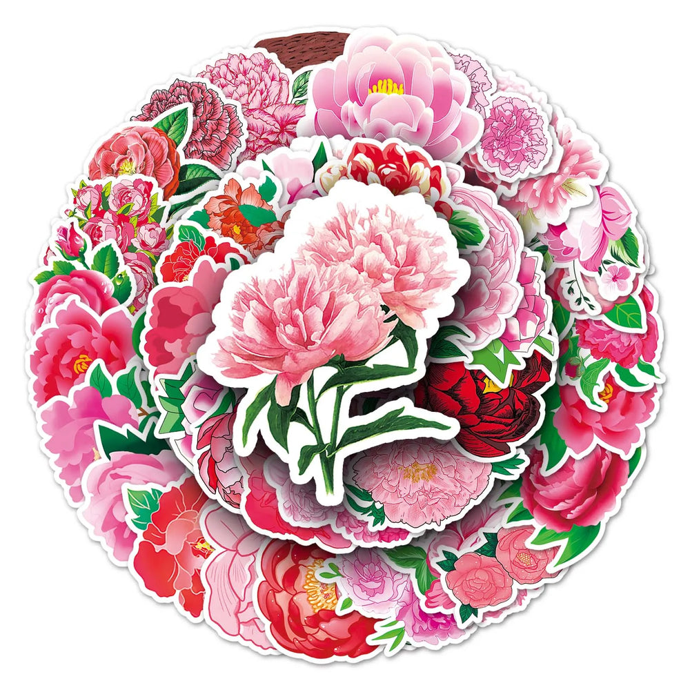 50Pcs Peony Cartoon Waterproof Vinyl Stickers for Skateboard Snowboard (ONLINE ORDER ONLY)