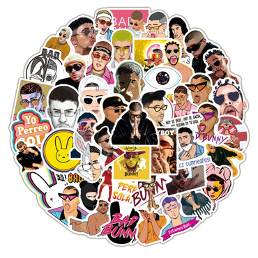 10/30/50pcs Pop Singer Bad Bunny Graffiti Sticker Scrapbook Kids Toys Pvc Laptop Waterproof Notebook Trolley Cool Decal Stickers (ONLINE ORDER ONLY)