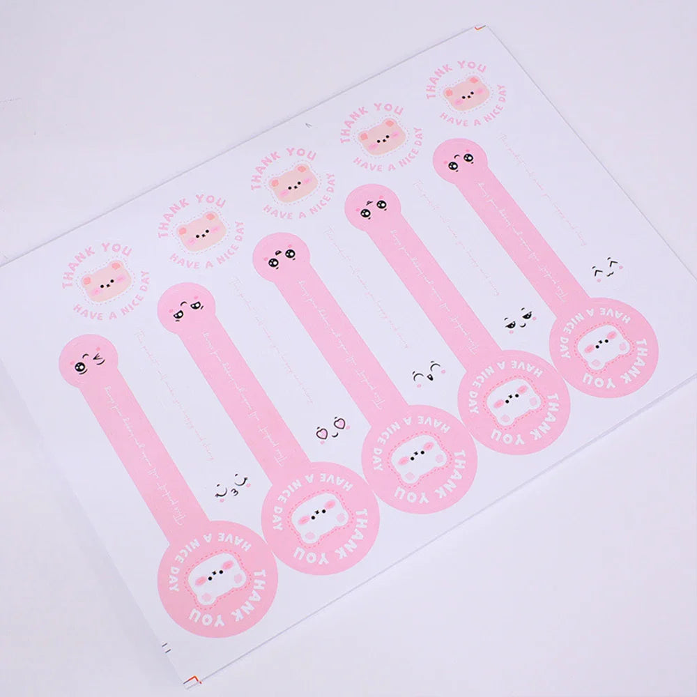 50-100pcs Pink Bear Thank You Stickers Seal Labels Small Business Packaging Sticker for Envelopes Seal Gift Box Decorations (Online Order Only)