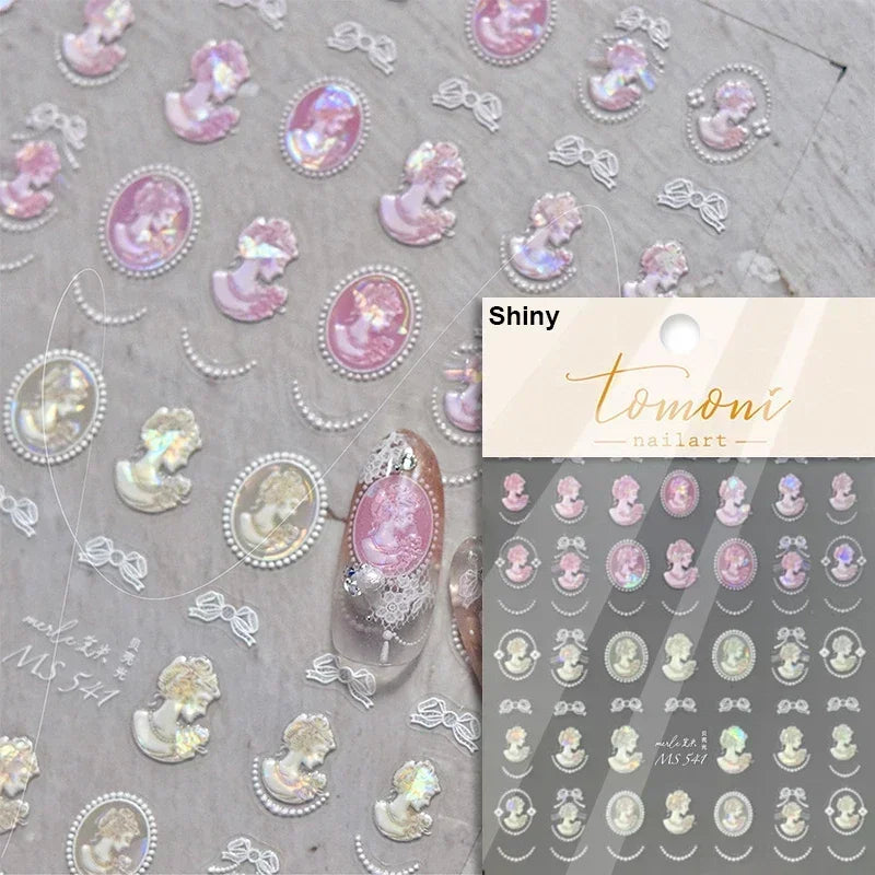 Chic Retro Rose Photo Frame Dried Flower Petal Self Adhesive Nail Art Stickers 5D Hot Stamping Relief Rhinestone Manicure Decals (Online Order Only)
