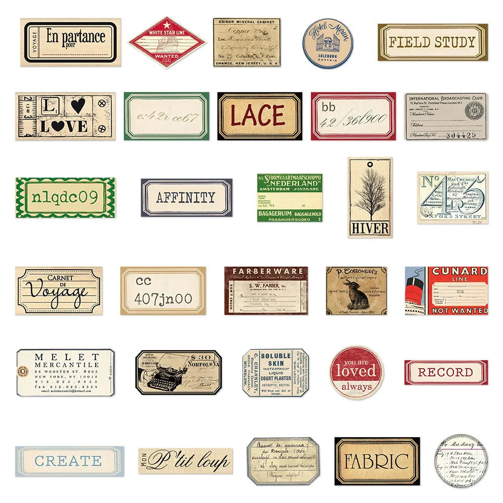 10/30/60pcs Europe and America Retro Label Stickers Vintage Decals Laptop Motorcycle Phone Travel Luggage Waterproof Sticker Toy (Online Order Only)