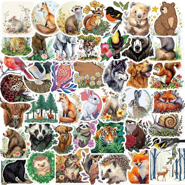 10/50pcs Retro Cartoon Animals Plants Magic Forest Stickers For Laptop Phone Guitar Luggage Waterproof Graffiti Decals Sticker (Online Order Only)