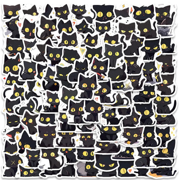 100pcs Cute Cartoon Animals Black Cats Stickers For Laptop Guitar Phone Luggage Decor Waterproof Graffiti Bicycle Car Decals (ONLINE ORDER ONLY)
