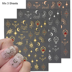 3D Nail Stickers Gold Silver Rose Gold Butterfly Moon Sun Adhesive Sliders (ONLINE ORDER ONLY)