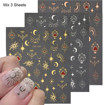 3D Nail Stickers Gold Silver Rose Gold Butterfly Moon Sun Adhesive Sliders (ONLINE ORDER ONLY)