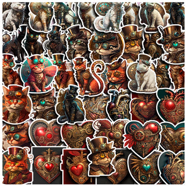 10/30/50pcs Vintage Steampunk Cat Sticker Packs (ONLINE ORDER ONLY)