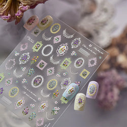 Retro European Flower Frame Gypsophila Bouquet Garden Charming Tulip Lavender Daisy Delicate Nail Art Stickers Manicure Decals (ONLINE ORDER ONLY)