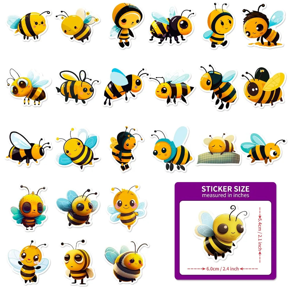 50PCS Cartoon Bee Honey Stickers DIY Laptop Guitar Luggage Fridge Waterproof Graffiti Sticker Decal Kids Classic Toys (ONLINE ORDER ONLY)