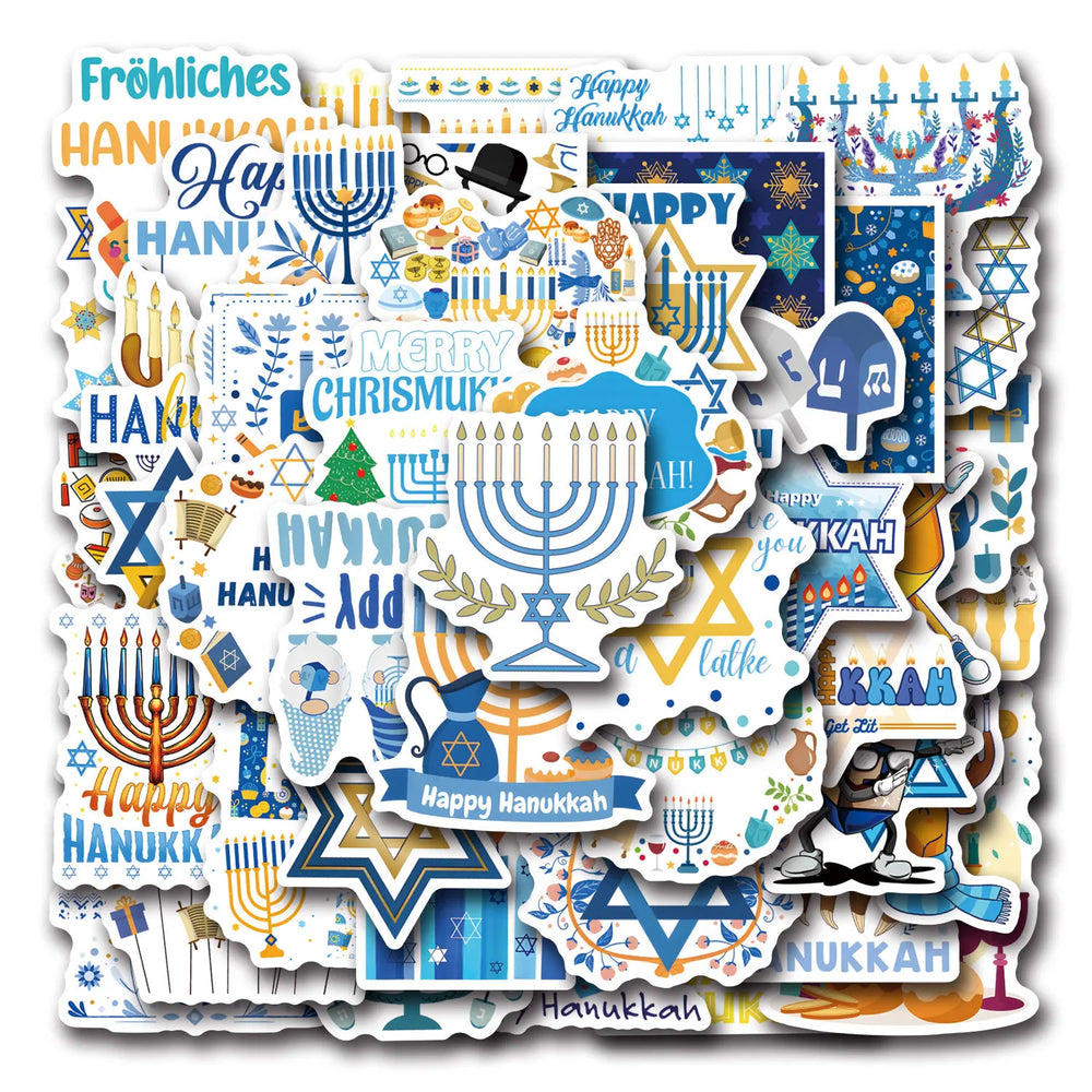 Hanukkah Cartoon Stickers: 10/30/55PCS for Scrapbook, Laptop, Phone, Guitar, Car, Bike, Skateboard (ONLINE ORDER ONLY)