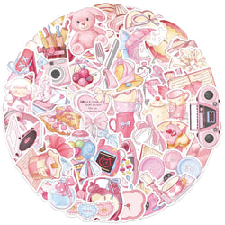 50Pcs Kawaii Cartoon Pink Stickers Cute Aesthetics DIY Toy Gift Graffiti Waterproof Decal for Phone Luggage Laptop Scrapbook (ONLINE ORDER ONLY)