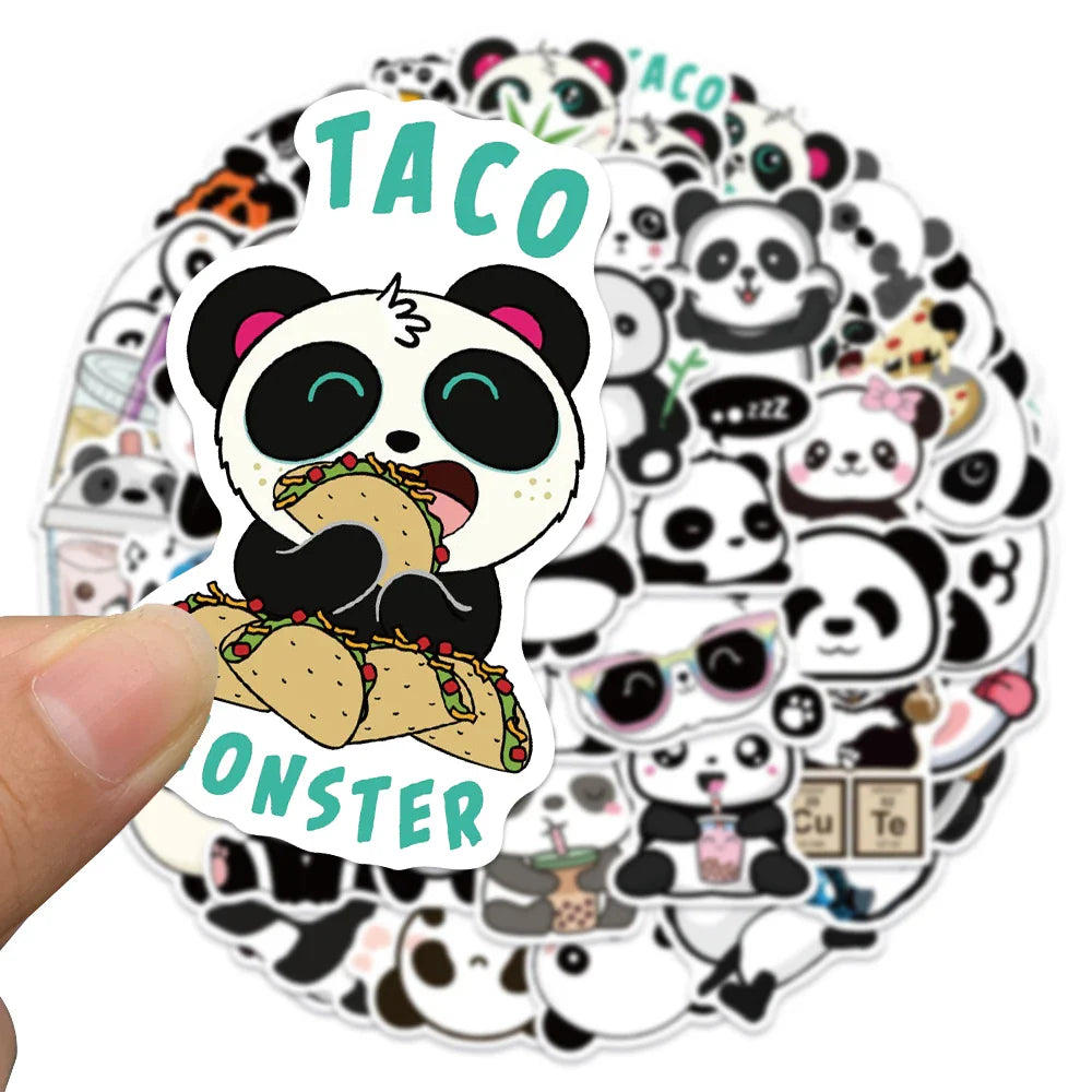 50pcs Cute Cartoon Animals Panda Stickers For Laptop Phone Luggage Guitar Decor Waterproof Graffiti Car Decals Kids Toy (ONLINE ORDER ONLY)