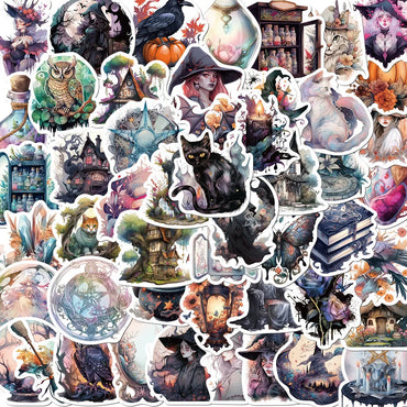 10/30/50pcs Cool Gothic Magic Witch Stickers Halloween Horror Goth Decorative Graffiti Luggage Car Wall Sticker DecalsToy (ONLINE ORDER ONLY)