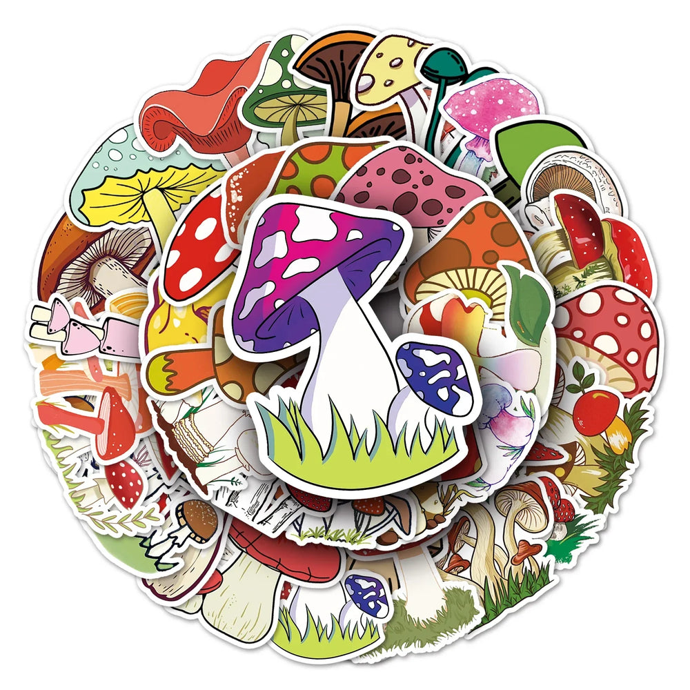 50Pcs Magic Mushroom Cartoon Waterproof Vinyl Stickers for Skateboard Snowboard Decal (ONLINE ORDER ONLY)