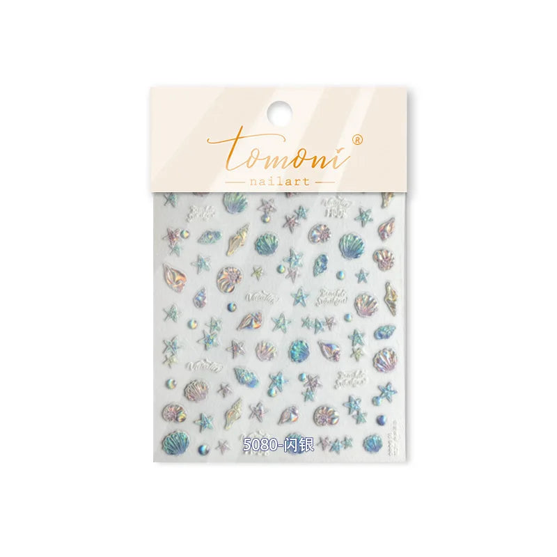Shiny Colourful Marine Shell Starfish Ocean Elements Star Water Bubbles Star Conch Underwater Nail Art Stickers Manicure Decals (ONLINE ORDER ONLY)