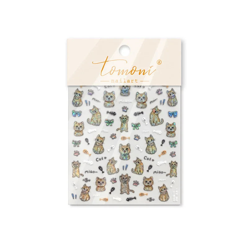Cute Cat Eye Fishbone Animals Leopard Cat Ginger Cat Kitten Exclamation Point Paw Self Adhesive Nail Art Sticker Manicure Decals (ONLINE ORDER ONLY)