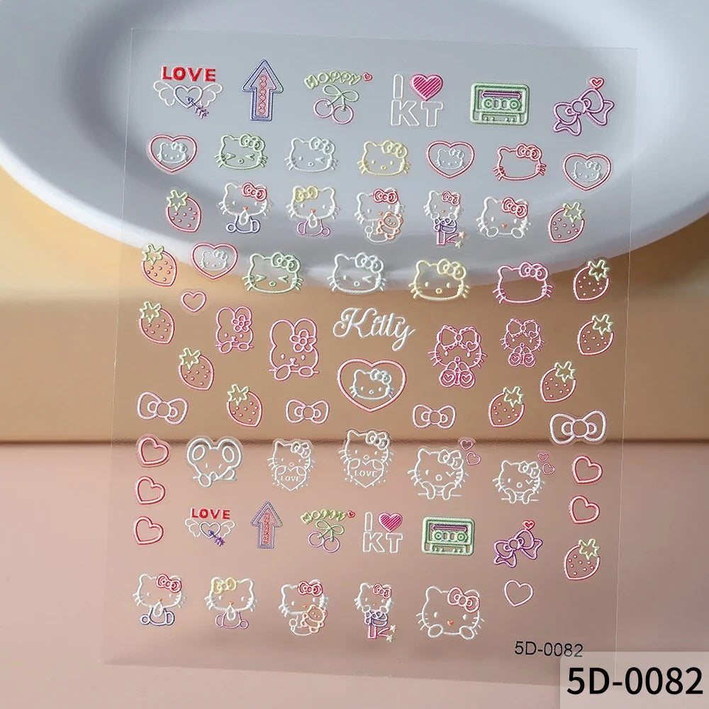1pc 5D Pink/Black Hello Kitty Nail Art Stickers Anime Cartoon Japanese Cartoon KT Cat Manicure Decal Luxury DIY Nail Accessories (ONLINE ORDER ONLY)