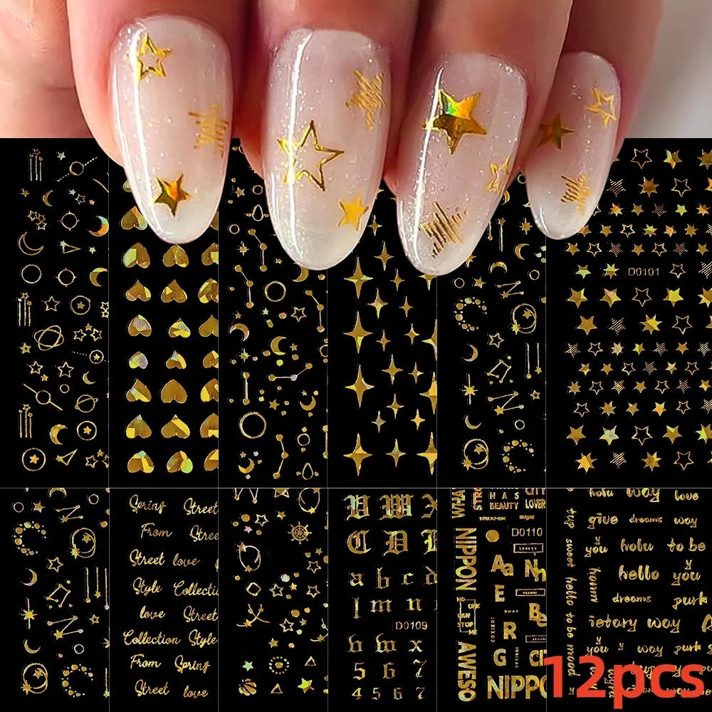 12 Sheets Valentines Nail Stickers Red Heart Nail Art Sticker Decal Solid Hollow Heart 3D Self-Adhesive Design Nail Art Supplies (ONLINE ORDER ONLY)