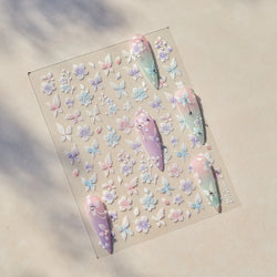 Embroidered Butterfly Flower Colourful Gradient Morning Glory Leaves Self Adhesive Nail Art Stickers Rhinestone Manicure Decals (ONLINE ORDER ONLY)