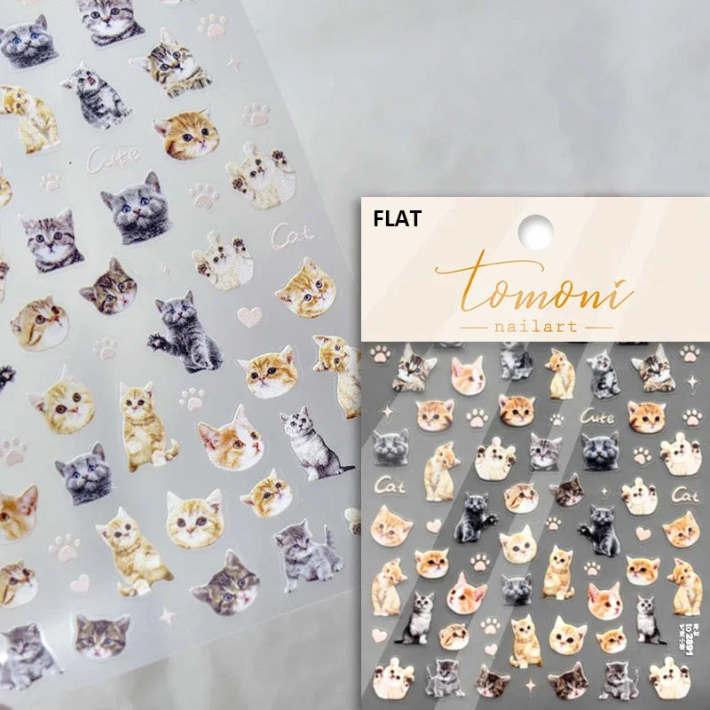 White Halo Dyeing Cat Face Cup Black Orange Toy Umbrella Love Heart Kitty Cake Embossed Relief Nail Art Stickers Manicure Decals (ONLINE ORDER ONLY)
